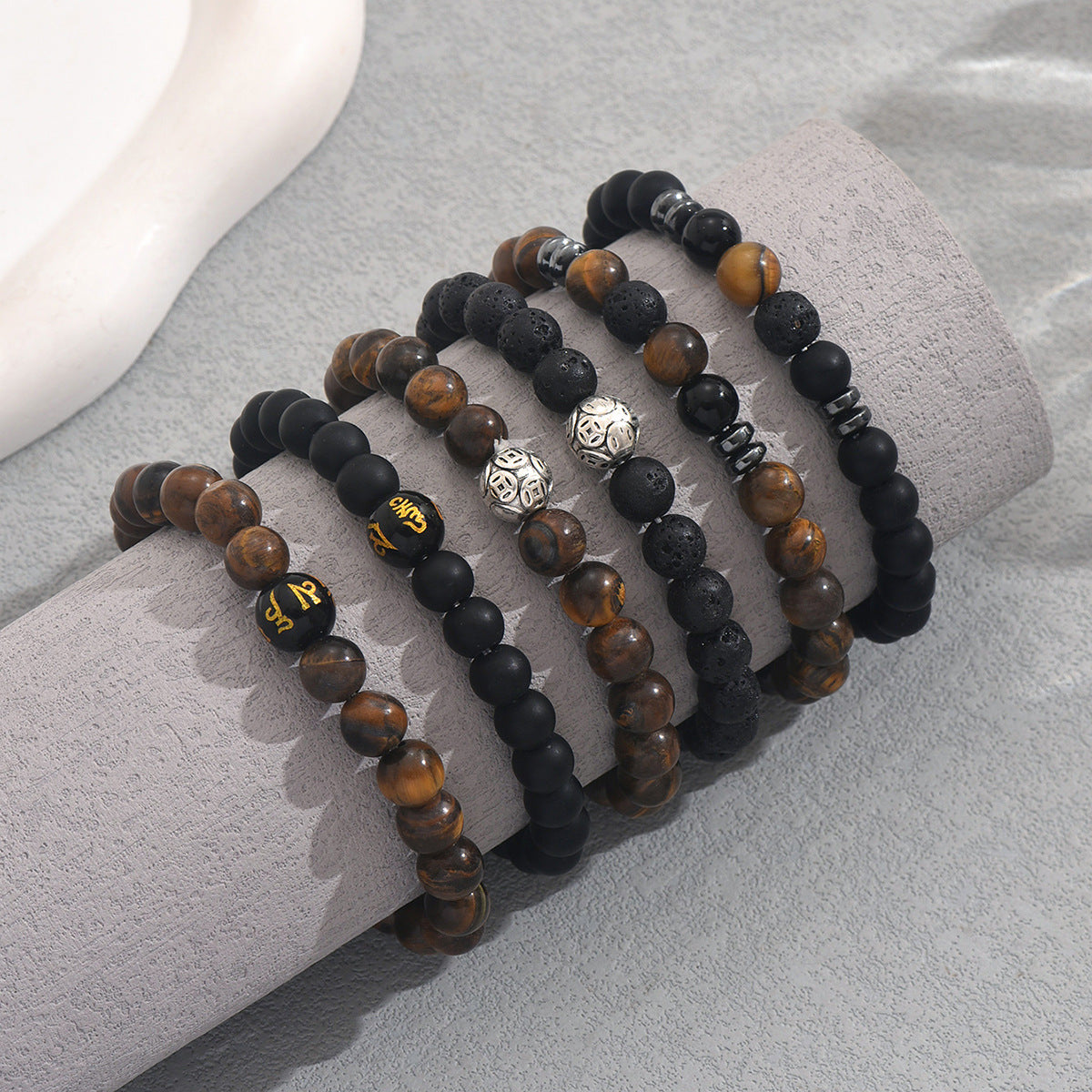 Vintage Style Geometric Beaded Bracelet for Women Made of Natural Stone with Braided Construction