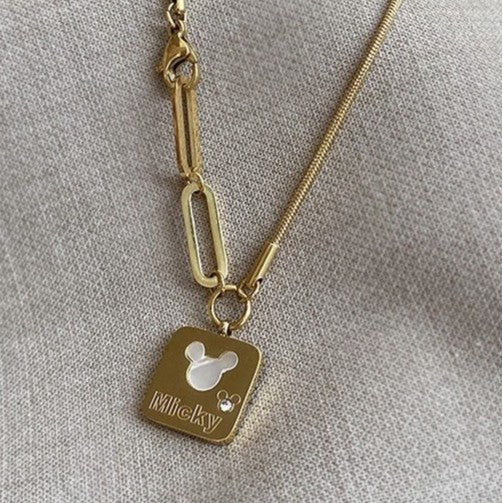 Minimalist Luxury Titanium Steel Plated Cartoon Mickey Pendant Necklace for Women