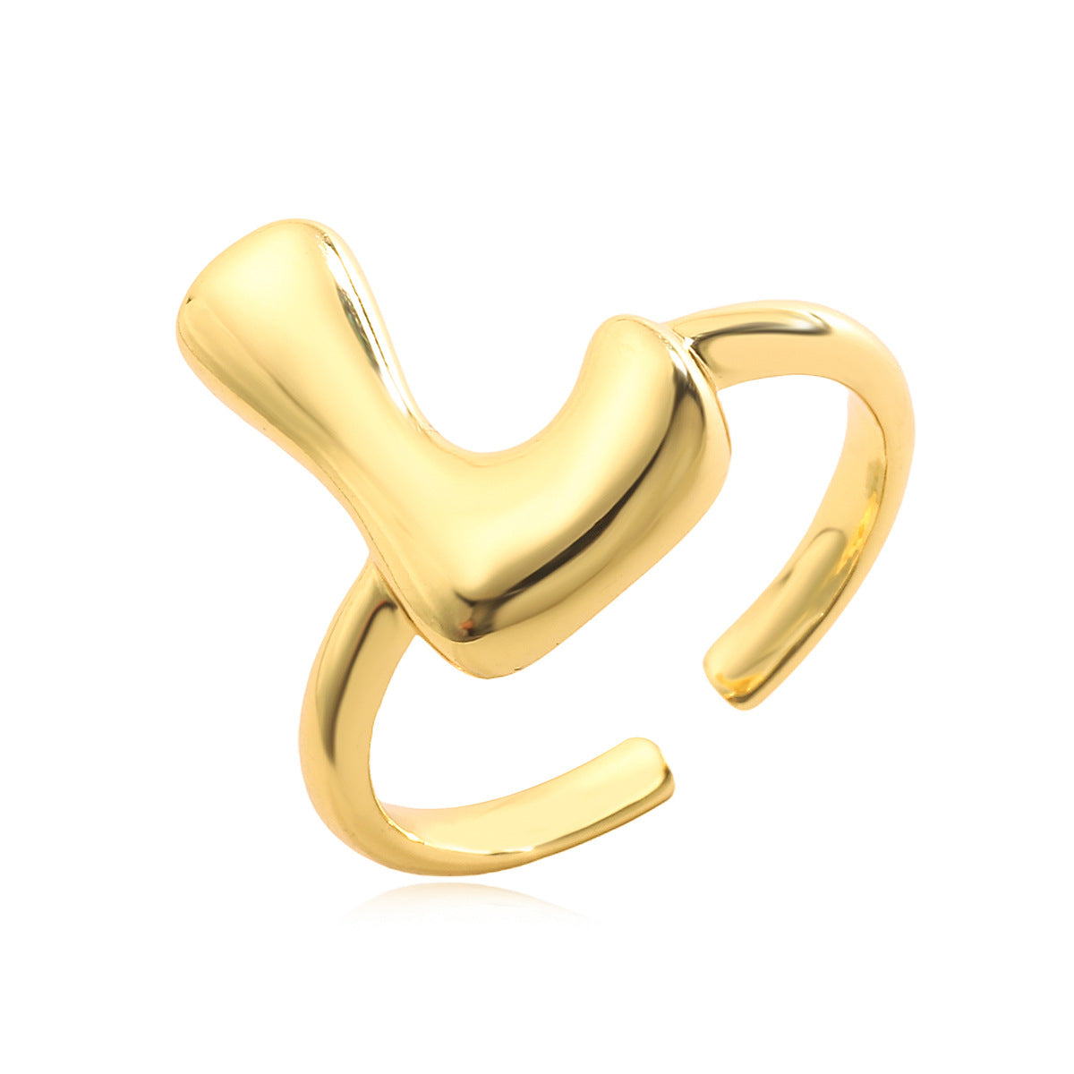 Anello da donna minimalista a lettera geometrica in rame placcato oro 18 carati con fascia aperta regolabile