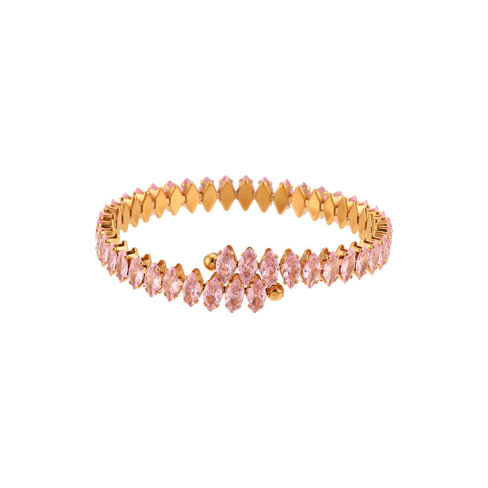 Bracciale minimalist geometrico ovale in acciaio inossidabile placcato con zirconia baguette da donna