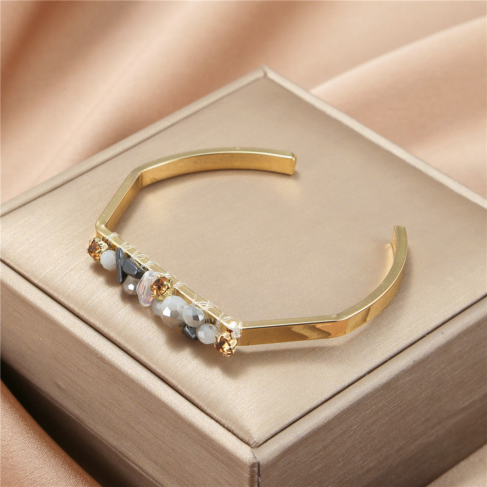Bohemian Hand-Wrapped Chip Open Adjustable Bracelet for Women