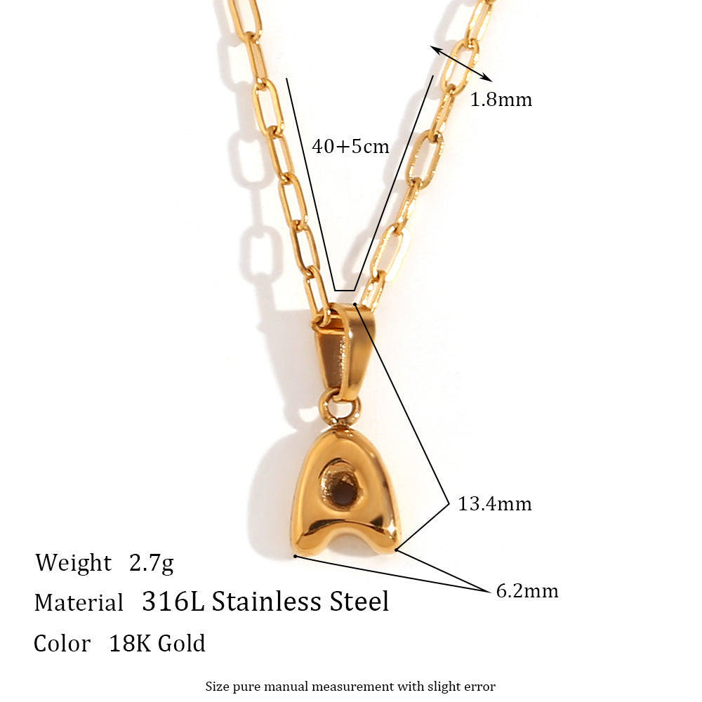 Minimalist Fashion Letter Pendant Necklace in Stainless Steel with 18K Gold Plating, Bubble-Inspired Mini Safety Pin Design for Women