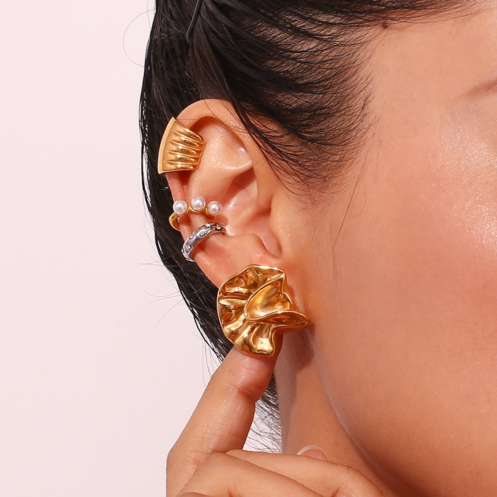 Vintage-Inspired Irregular Geometric Stainless Steel Ear Studs with 18K Gold Plating for Women