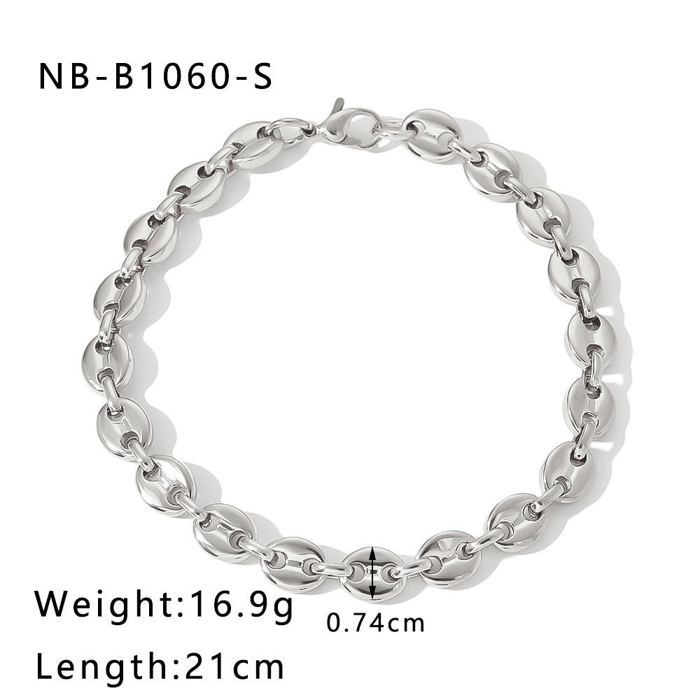 Hip Hop Style Geometric Stainless Steel Pig Nose Bracelet with 18K Vacuum Plated Finish for Women