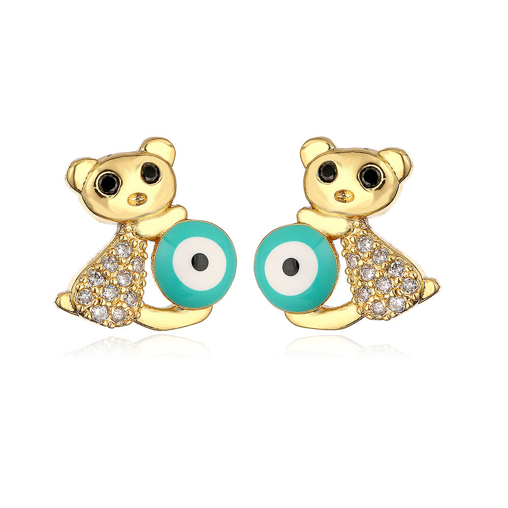 Minimalist Geometric Animal Stud Earrings in Copper with 18K Gold Plating and Enamel Finish with Zirconia Inlay