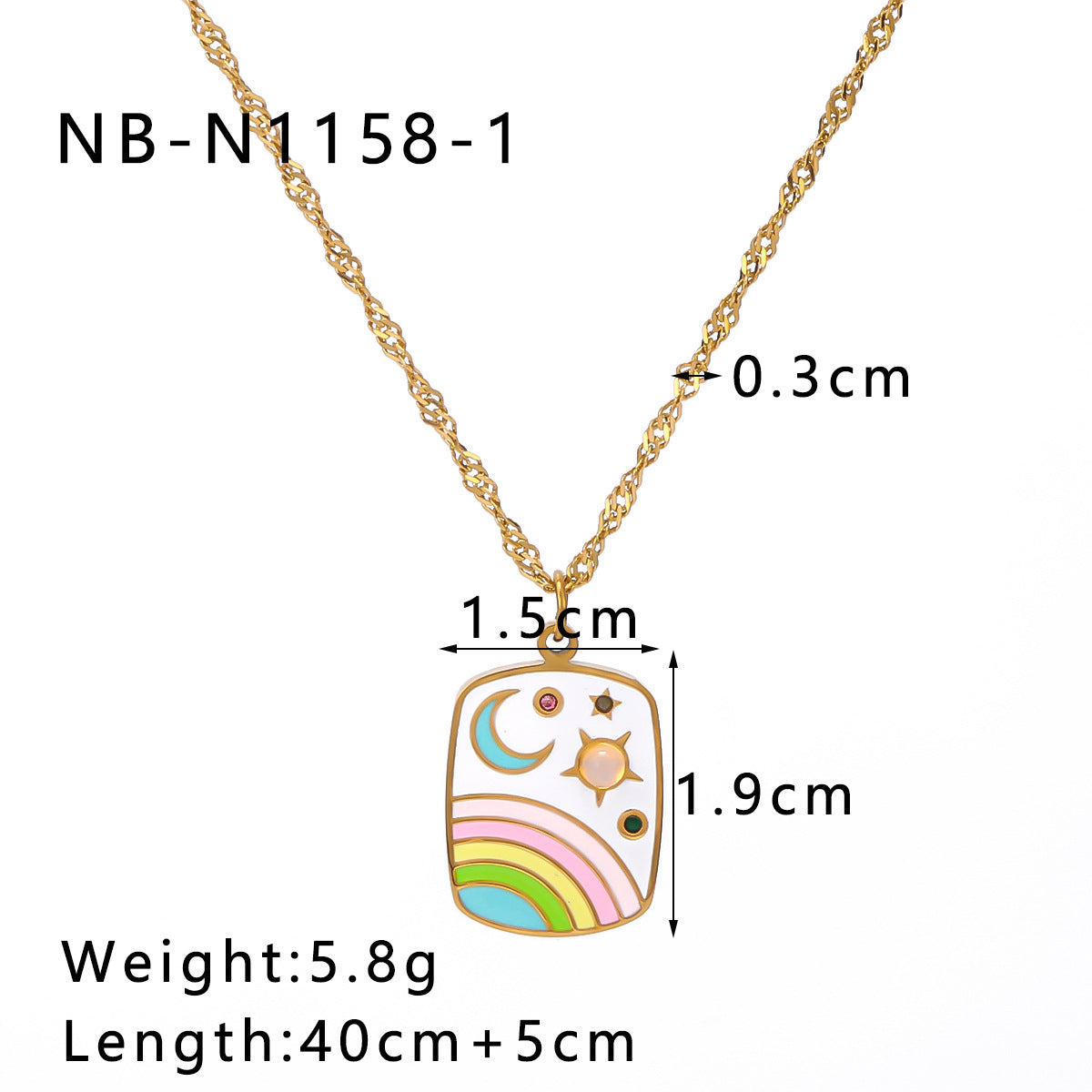 Vintage Stainless Steel Enamel-Painted Star and Moon Pendant Necklace with Cat's Eye Inlay for Women