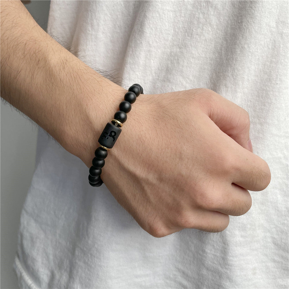 Matte Black Agate Geometric Beaded Bracelet for Men and Women