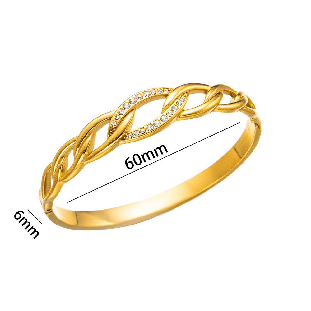 Fashion Geometric Oval Twisted Rope 18K Gold Plated Stainless Steel Bracelet for Women