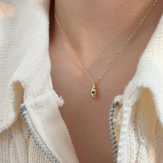 Minimalist Geometric Black Zirconia Drop Necklace in 925 Sterling Silver with Plated Finish for Women