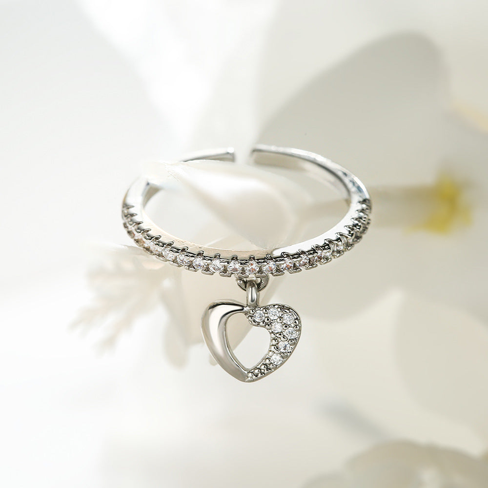Anello a Cuore Minimalista in Rame con Zirconi Micro-Pavé per Donna