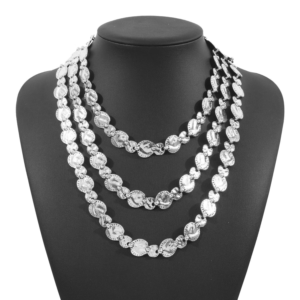 Geometric Pendant Necklace for Women Zinc Alloy Plated Multi-Layer Stackable Punk Street Style Statement Necklace