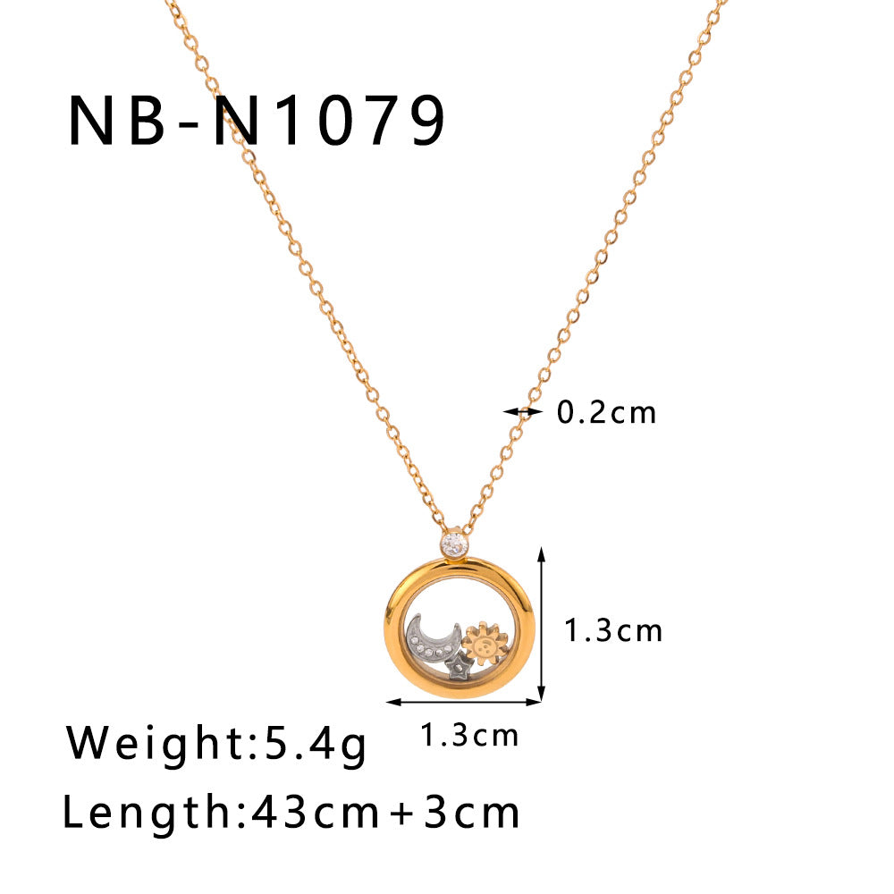 Collana pendente minimalista con stella, luna e sole in acciaio inossidabile placcato oro 18 carati da donna