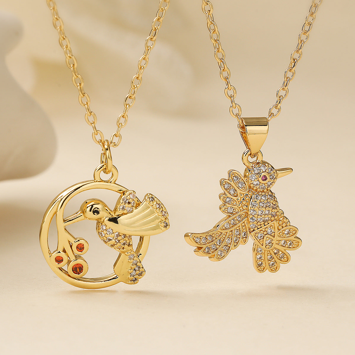 Minimalist 18K Gold Plated Brass Cubic Zirconia Bird Pendant Necklace for Women