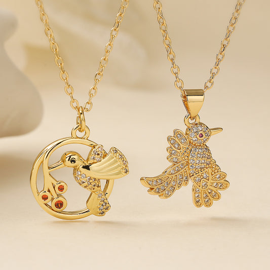 Minimalist 18K Gold Plated Brass Cubic Zirconia Bird Pendant Necklace for Women