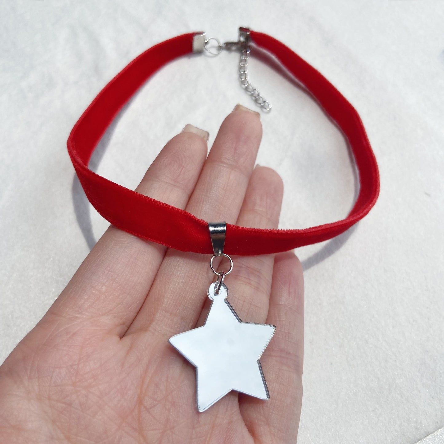 Sweet-Edgy Velvet Choker Necklace with Acrylic Star Snowflake Bat Skull Heart Pendant in Geometric and Insect Shapes