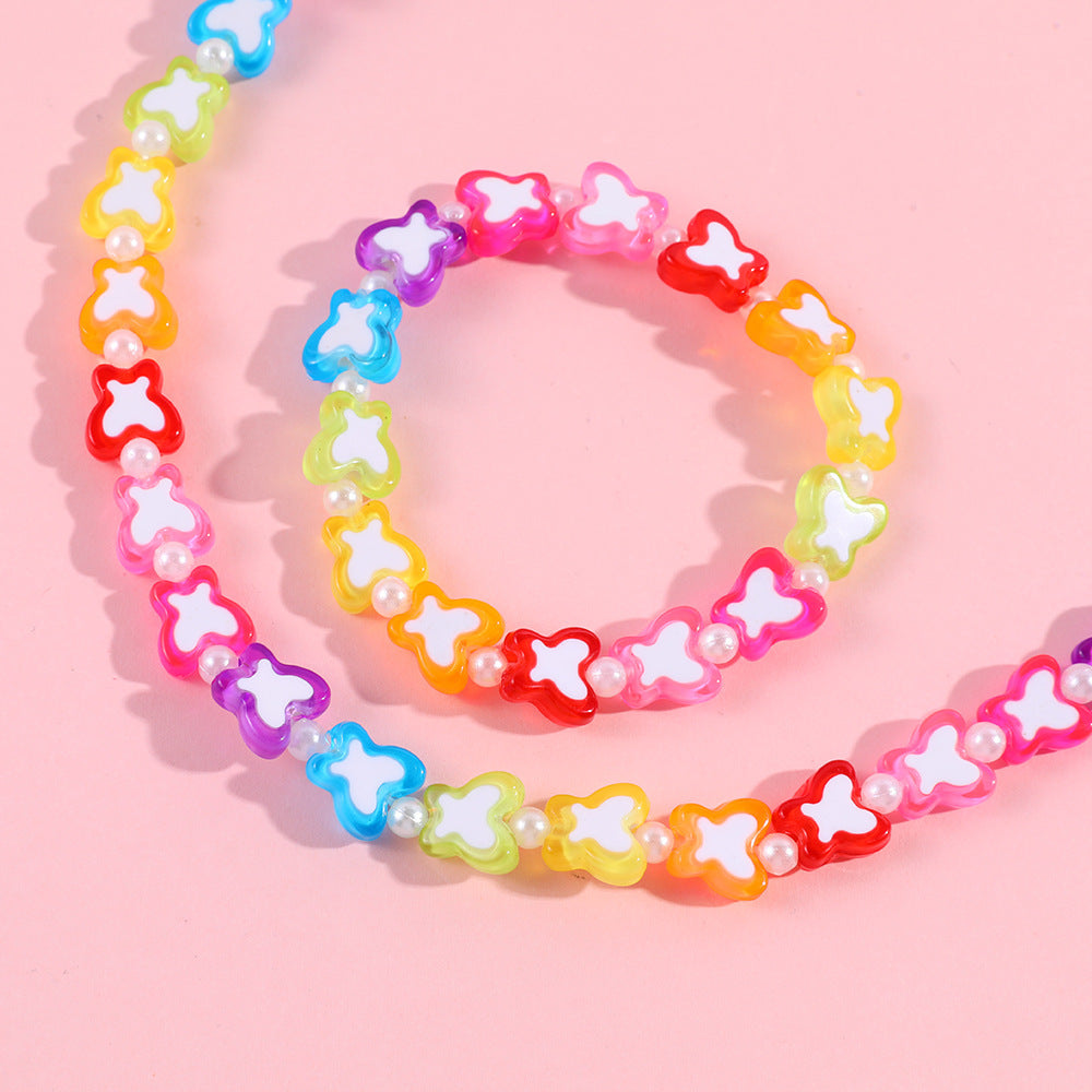 Dulce conjunto de collar acrílico con forma de mariposa para niñas, con cadena de cuentas, estilo princesa, joyería infantil