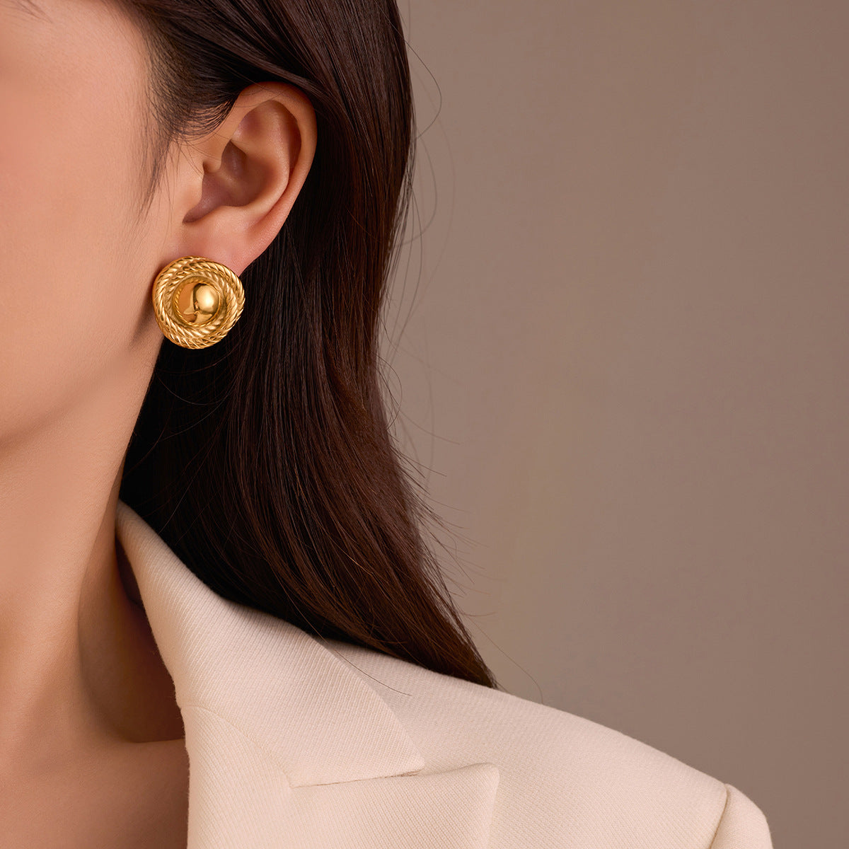 Orecchini Rotondi da Donna in Acciaio Inox Stile Vintage Placcati Oro 18K