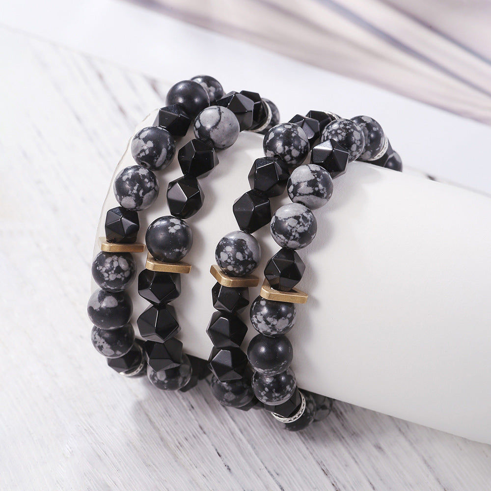 Vintage Streetwear Geometric Handmade Snowflake Obsidian Bracelet Unisex