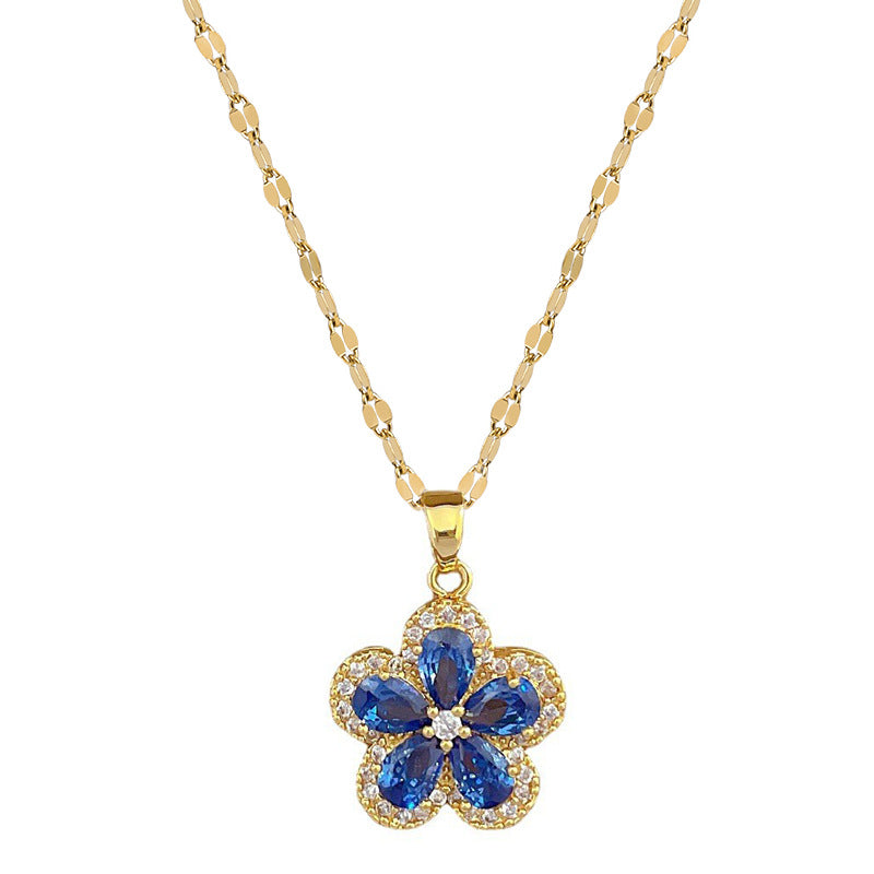 Luxury Sweet Flower Necklace and Earrings Set Titanium Steel Plated Jewelry