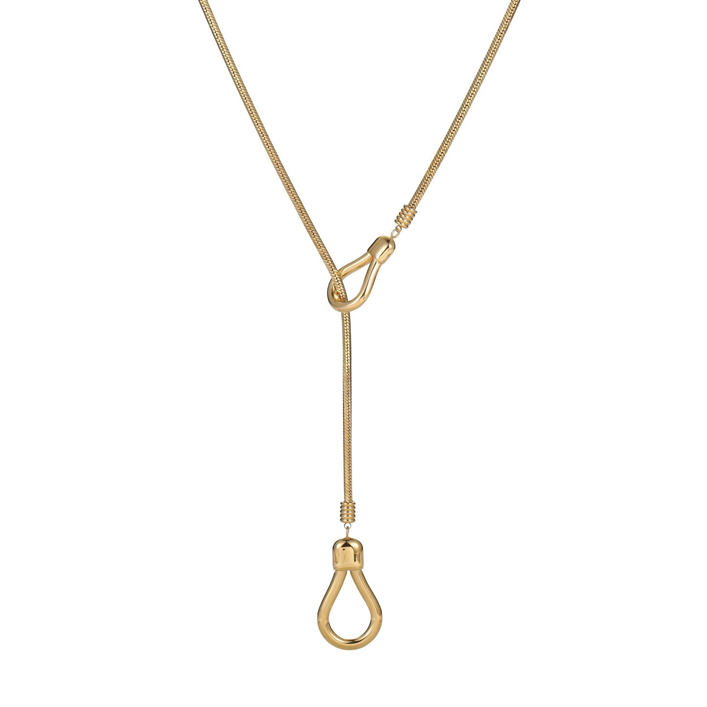Elegante Collar Largo de Suéter Ajustable para Mujer de Acero Inoxidable con Diseño Geométrico y Chapado en Oro de 18K
