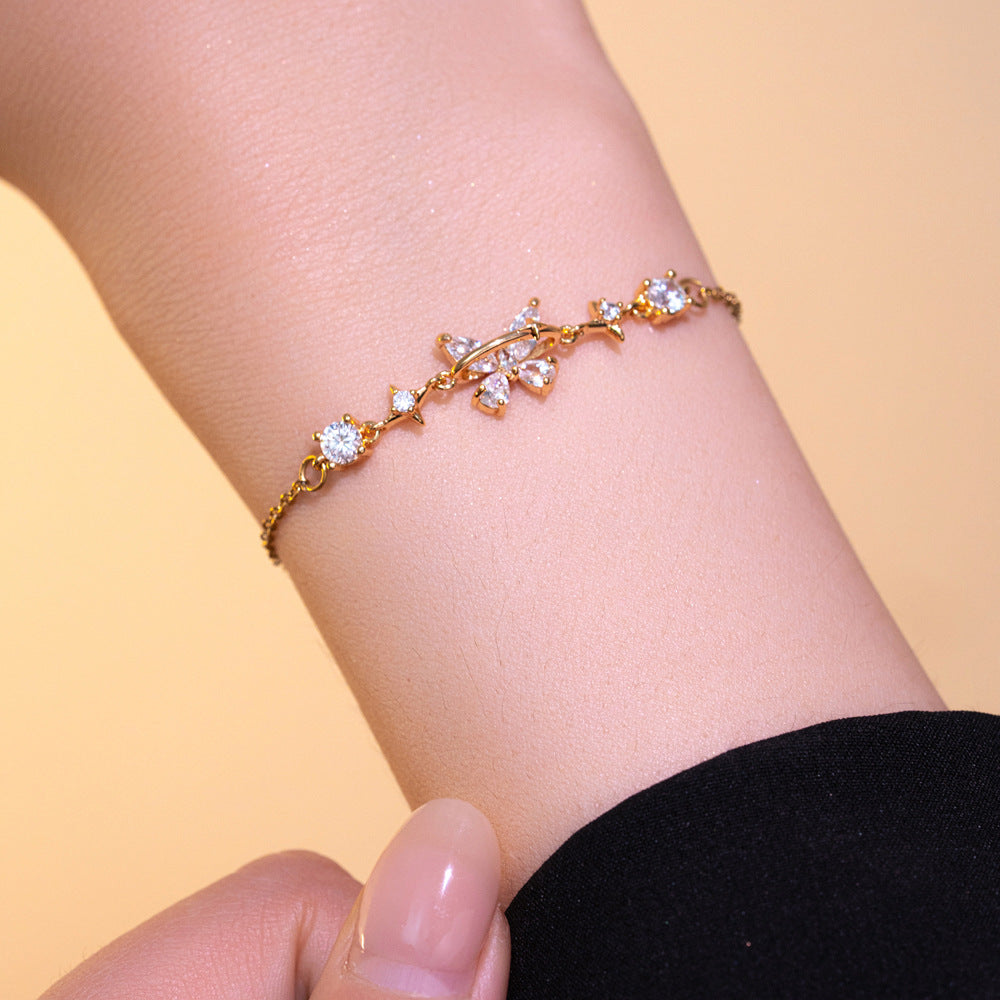 Braccialetto da donna Minimalista Cuore Stella Luna Farfalla con Strass in Acciaio al Titanio con Finitura Placcata