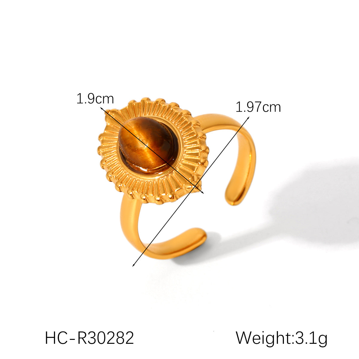 Vintage French Style Geometric Titanium Steel Ring for Women with Natural Tiger Eye Inlay, Hypoallergenic and Fade-Resistant