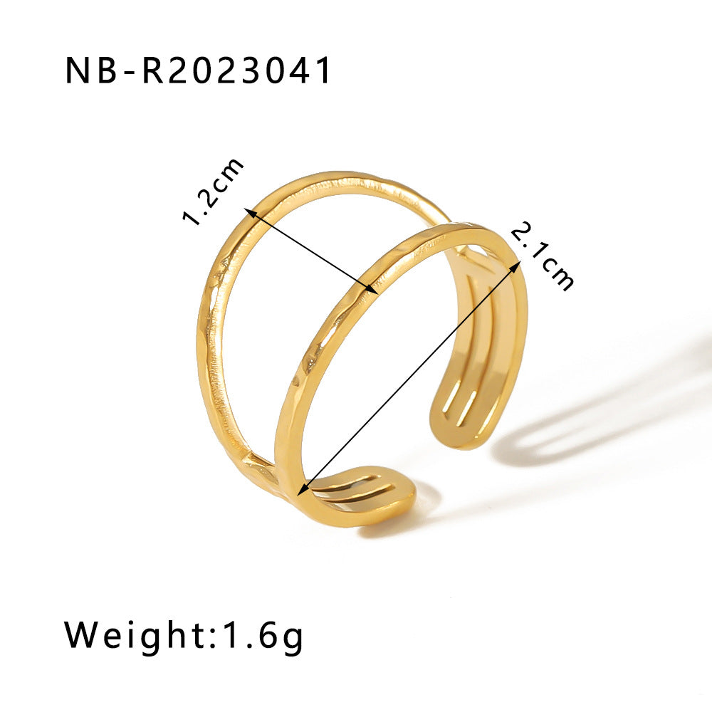 Minimalist Heart-Shaped Geometric Stainless Steel Open Ring for Women with 18K Vacuum Plating Finish