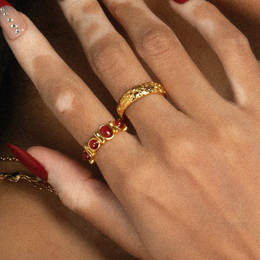 Geometric Tiger Eye Titanium Steel Ring for Women with Plated Finish Stainless Steel Band