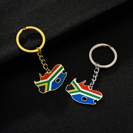 Vintage Ethnic Style Stainless Steel Enamel Keychain Pendant with South African Inspired Design Unisex Accessory