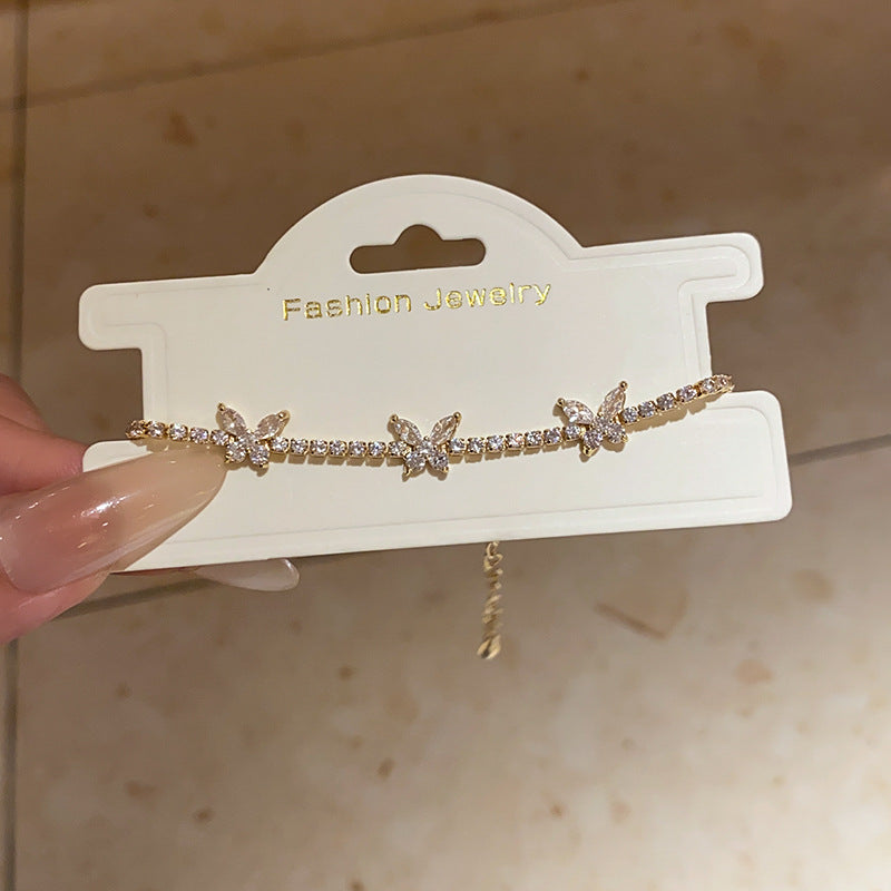 Sweet Square Floral Brass Bracelet with Cubic Zirconia Inlay for Women