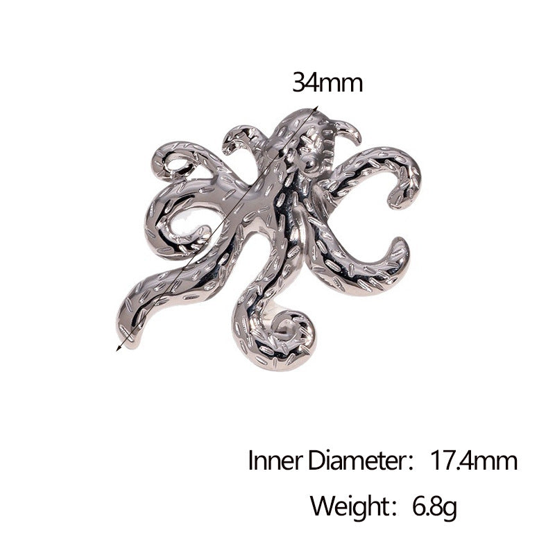 Minimalist Open Octopus Ring 18K Gold Plated Stainless Steel Animal Design Jewelry for Women