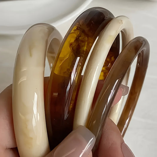 Vintage Polished Round Marble Texture Resin Bracelet Set