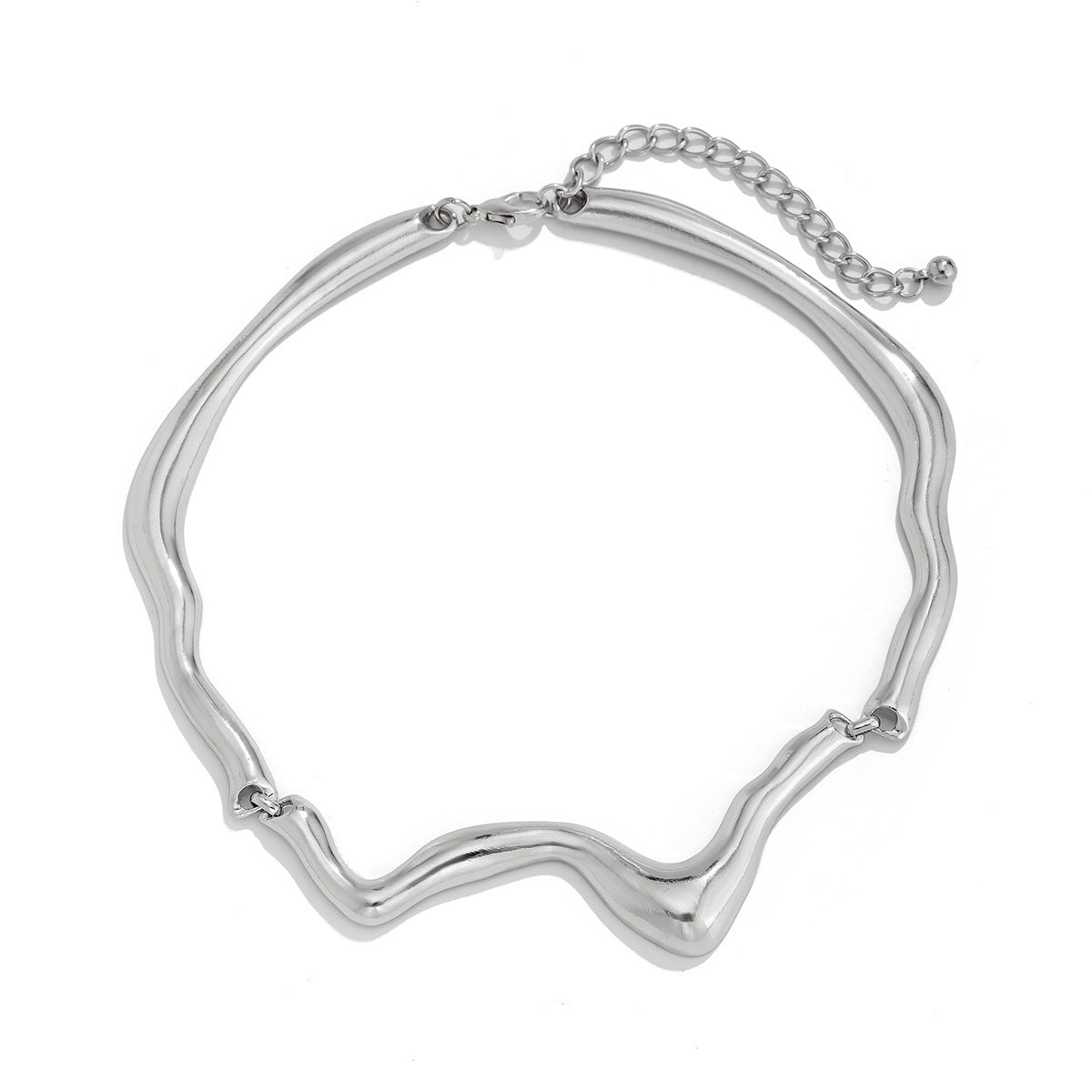 Minimalist Geometric Liquid Lava Metal Texture Alloy Choker Necklace for Women