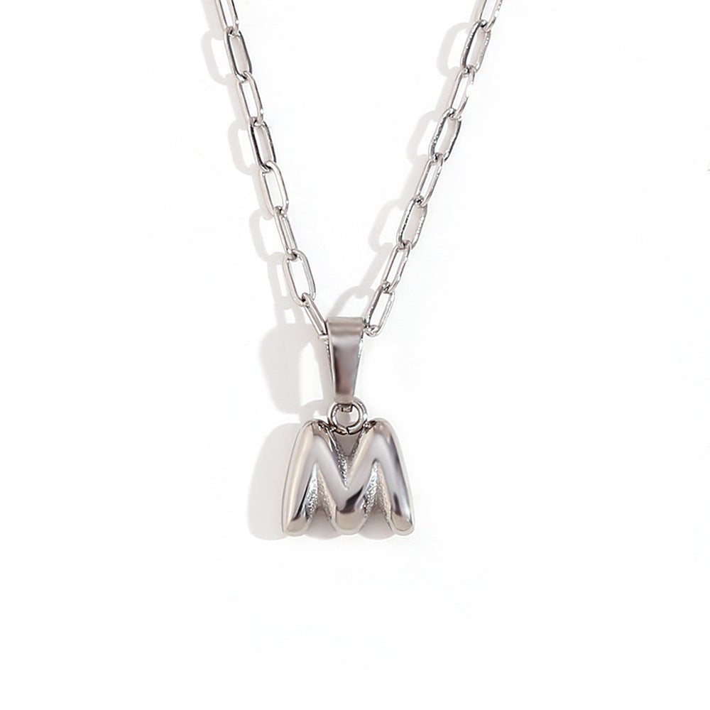 Minimalist Fashion Letter Pendant Necklace in Stainless Steel with 18K Gold Plating, Bubble-Inspired Mini Safety Pin Design for Women