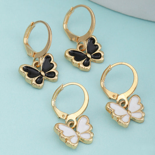 Vintage Butterfly-Shaped Alloy Ear Studs for Girls with Enamel Finish Princess Style Children's Jewelry