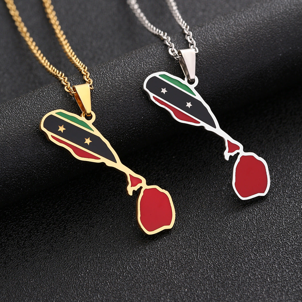 Collana con Pendente Mappa Geometrica in Acciaio Inossidabile con Ciondolo in Acciaio al Titanio e Finitura Elettrodeposita per Abbigliamento Casual Unisex