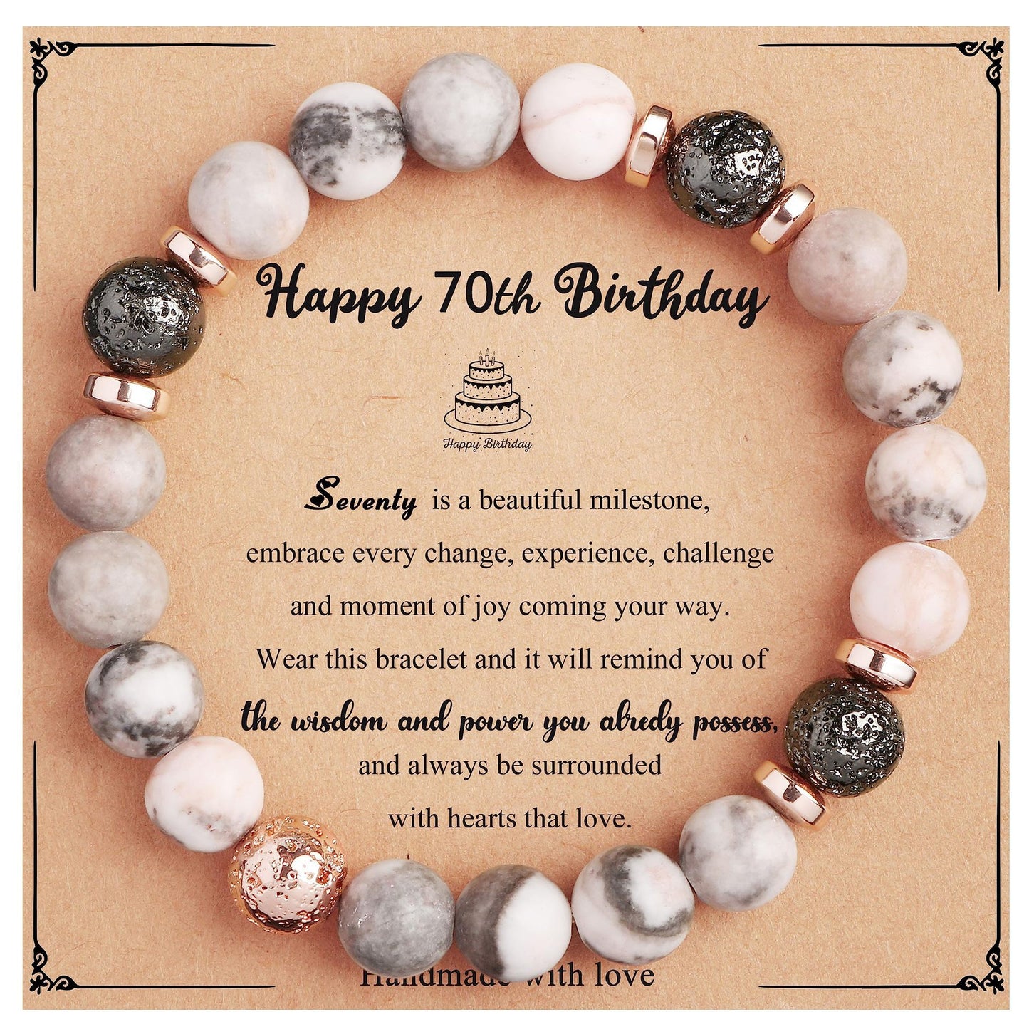 Natural Stone Zebra Print Round Beaded Bracelet for Women