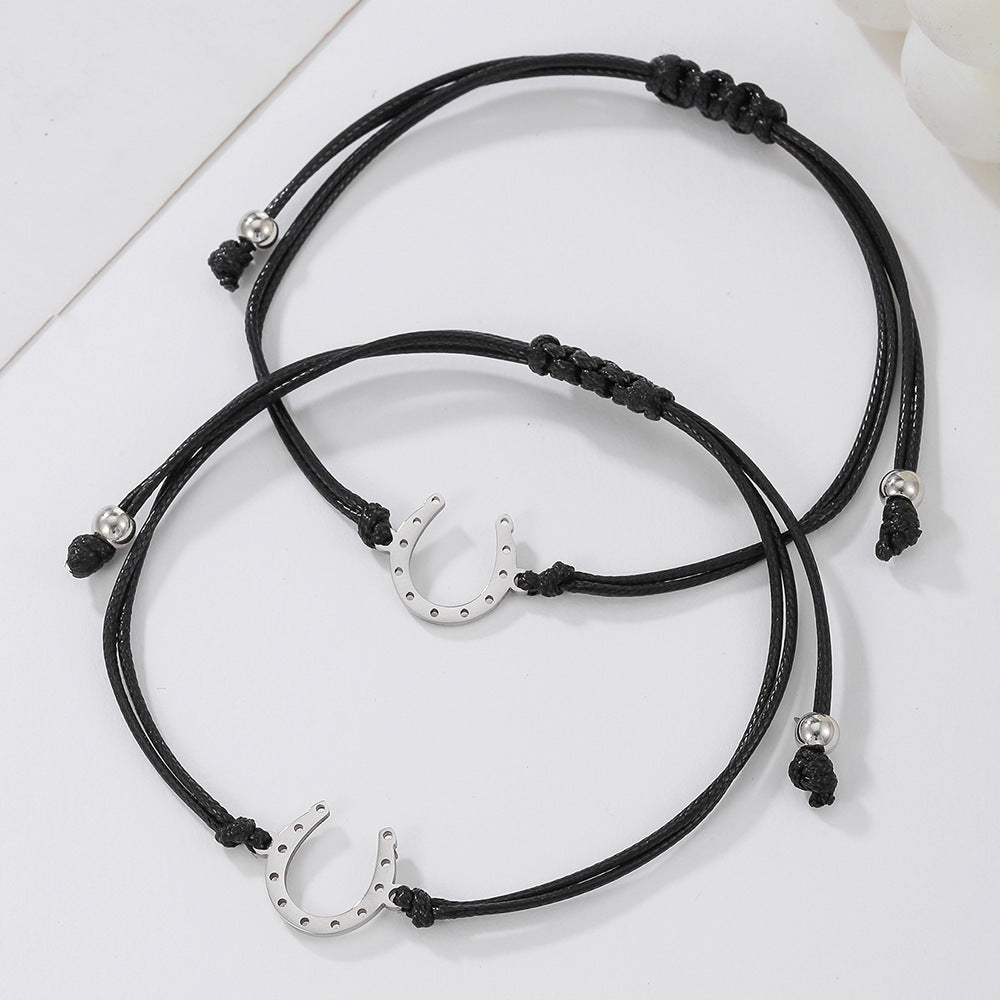 Handmade Braided Horseshoe Stainless Steel Adjustable Bracelet Unisex