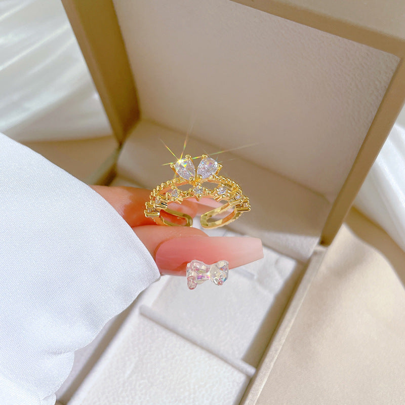 Anello da donna regolabile a forma di farfalla, in ottone placcato oro, stile Kawaii