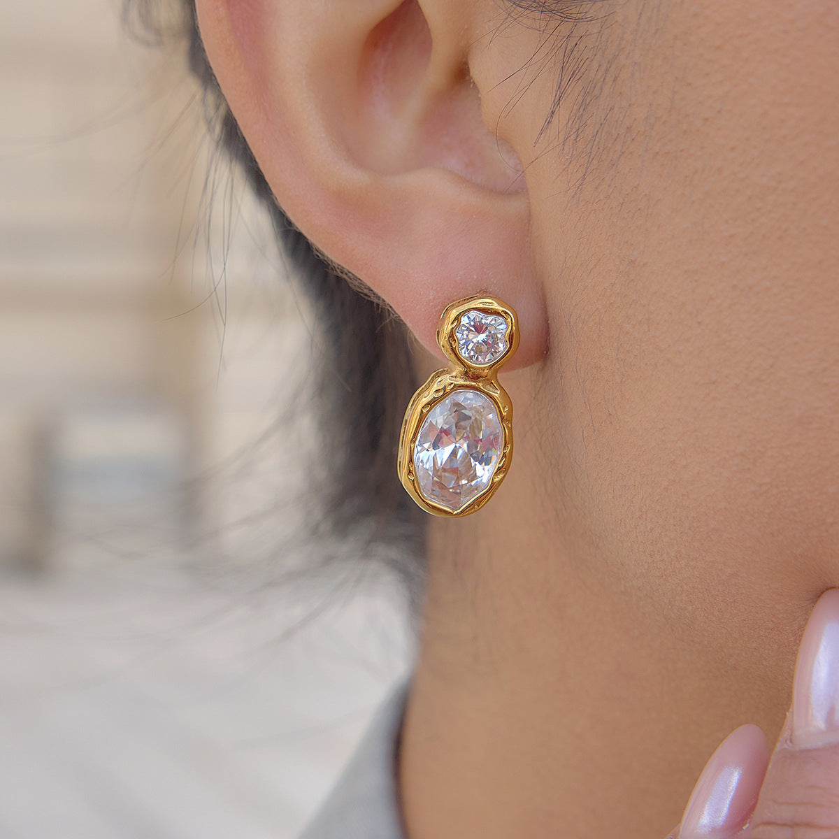 Minimalist Geometric Stainless Steel Plated Cubic Zirconia Earrings for Women