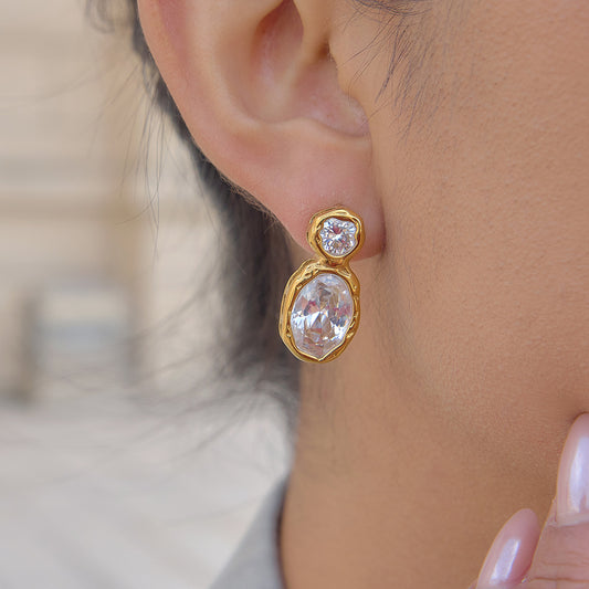 Minimalist Geometric Stainless Steel Plated Cubic Zirconia Earrings for Women