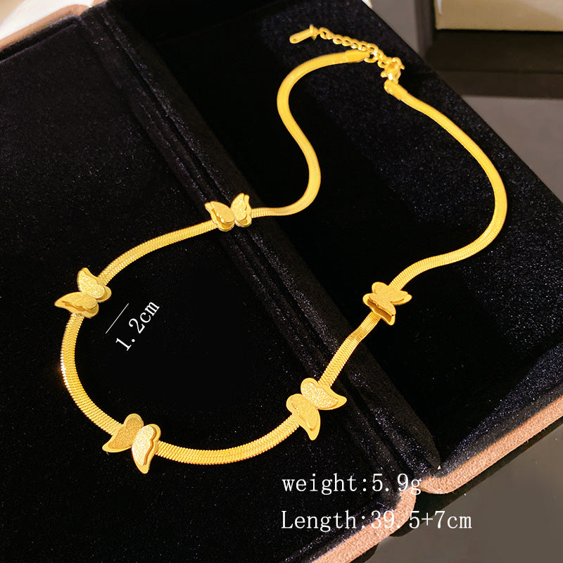 Sweet Matte Butterfly Titanium Steel Snake Chain Necklace