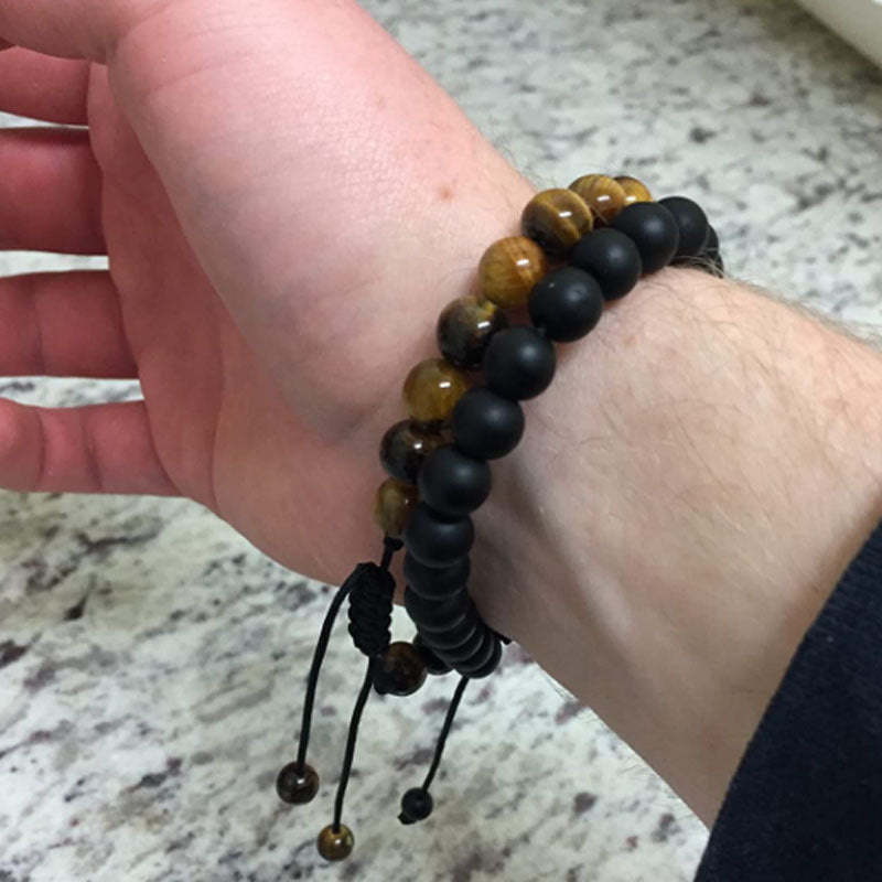 Geometric Tiger Eye Lava Stone Braided Bracelet Unisex Handmade Gift