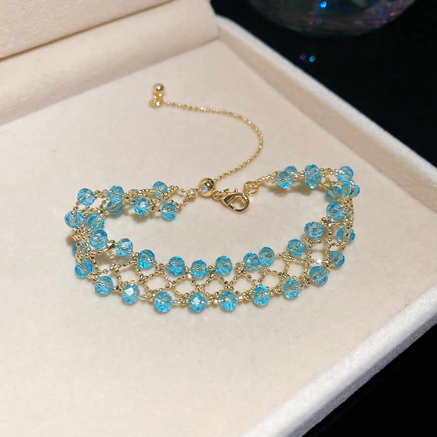 Luxury Elegant Brass Plated Crystal Cubic Zirconia Beaded Bracelet for Women