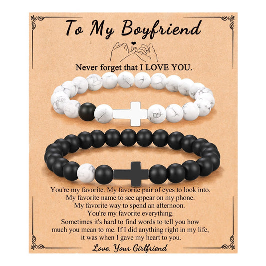 Matte Cross Beaded Bracelet Set Unisex Gift