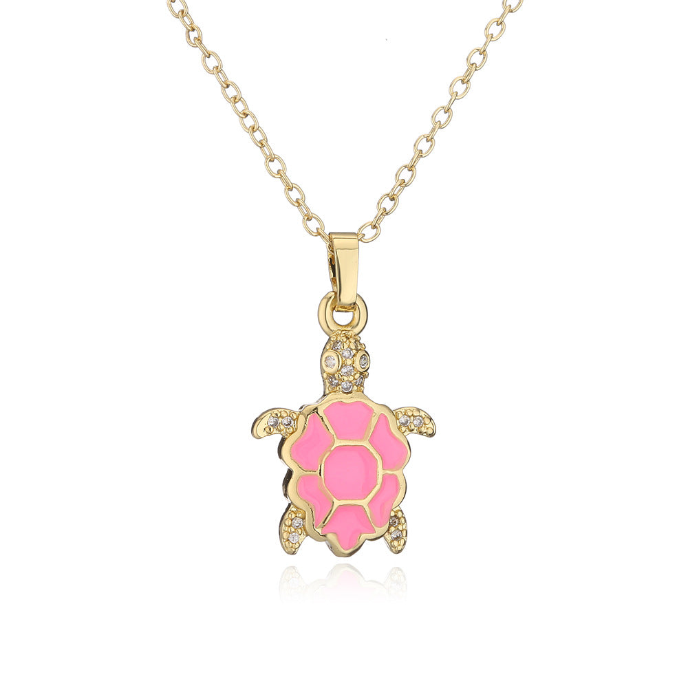 Collana con ciondolo a forma di tartaruga in rame con placcatura in oro 18 carati e finitura smaltata, catenina clavicola a forma di animale per donne