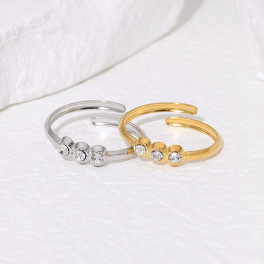 Minimalist Titanium Steel Ring with 18K Gold Plating and Rhinestone Inlay for Women