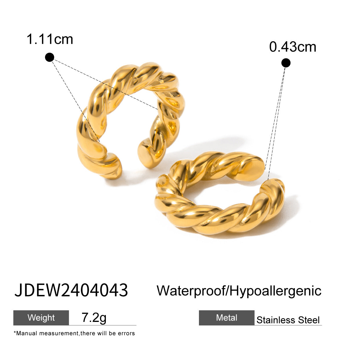 18K Gold Plated Round Rope Chain Stainless Steel Ear Cuff