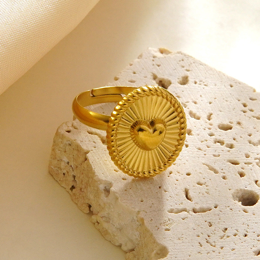 Anello Aperto da Donna Minimalista a Cuore Geometrico in Acciaio Inossidabile Placcato