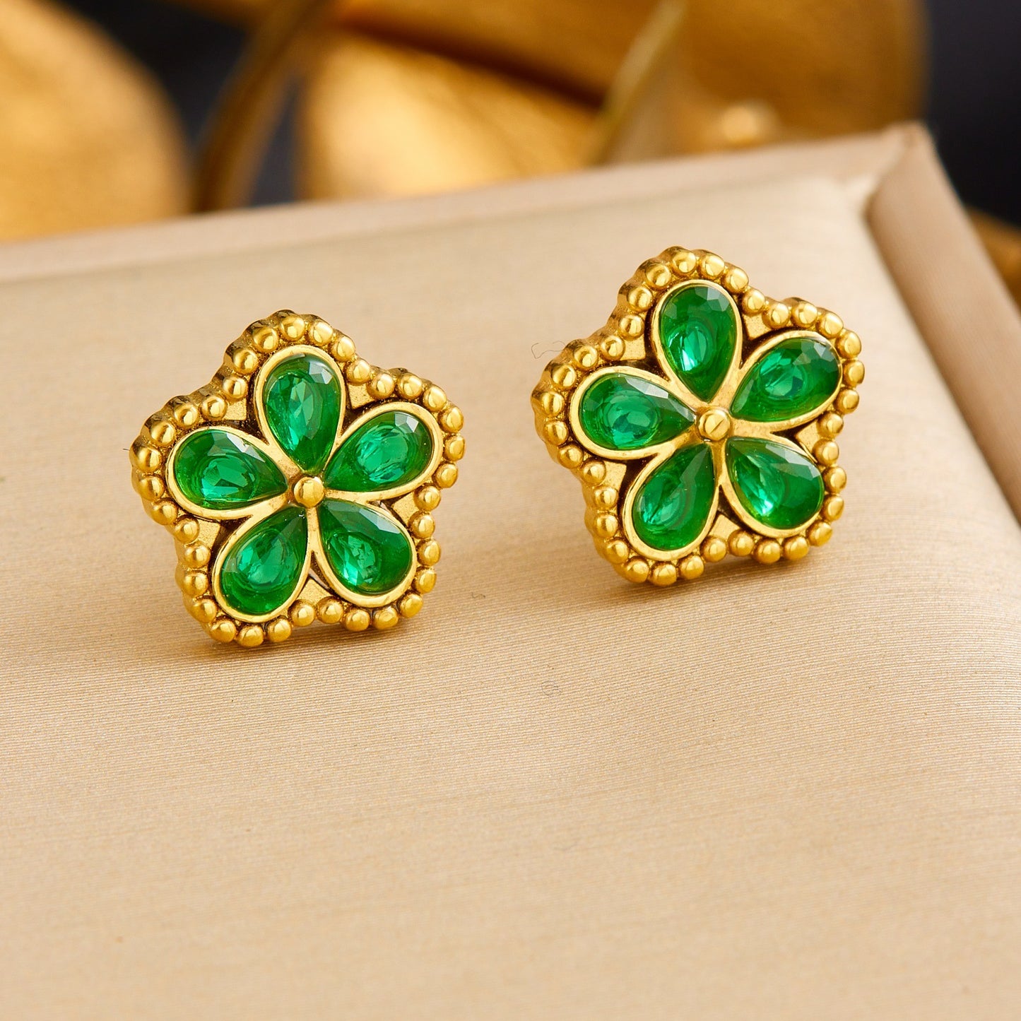Vintage Elegant Gold Plated Stainless Steel Flower Rhinestone Jewelry Set for Women